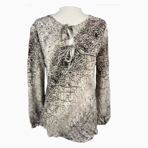 i.e. 100% Silk Crinkled Blouse in Brown Damask